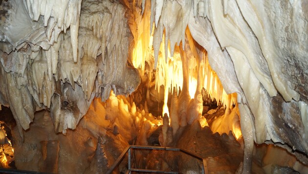 In den Obir-Tropfsteinhöhlen herrscht das ganze Jahr über eine Temperatur von acht Grad. (Bild: Christian Rosenzopf)
