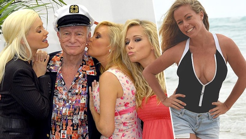 Hugh Hefner (linkes Bild) 2007 mit den Gespielinnen Holly, Bridget und Kendra (Bild: splash news)