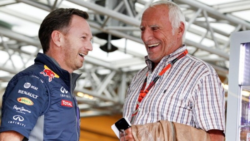 Christian Horner und Dietrich Mateschitz (Bild: APA/EPA/ERWIN SCHERIAU)