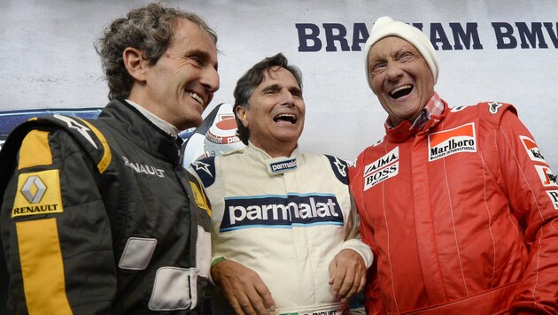 Die Legenden: Alain Prost, Nelson Piquet und Niki Lauda (Bild: APA/HANS KLAUS TECHT)