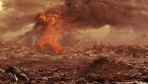 Künstlerische Darstellung eines aktiven Vulkans auf der Venus (Bild: © ESA/AOES Medialab)