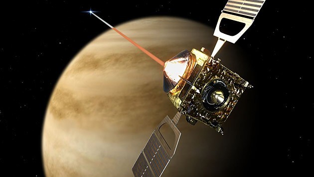 Die ESA-Sonde "Venus Express" im Orbit um die Venus (Bild: ESA/AOES Medialab)