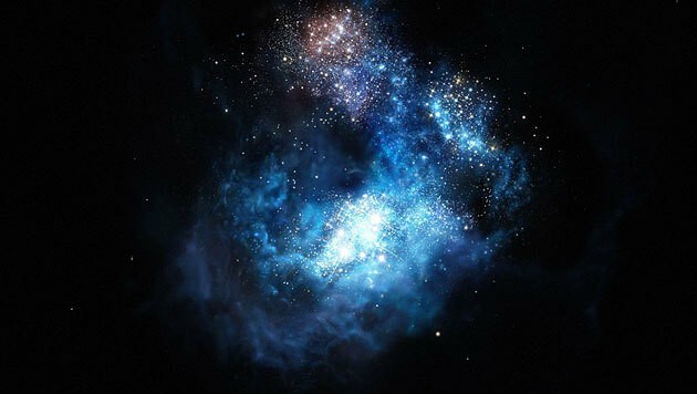Eine künstlerische Darstellung der fernen Galaxie CR7 (Bild: ESO/M. Kornmesser)