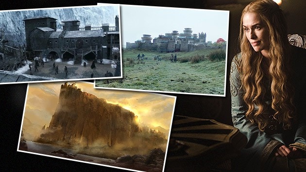 Cersei Lennister (Lena Heady) würde Casterlystein (u.) nie verkaufen. Oben: Castle Black, Winterfell (Bild: © 2015 Home Box Office, Inc. All rights reserved)