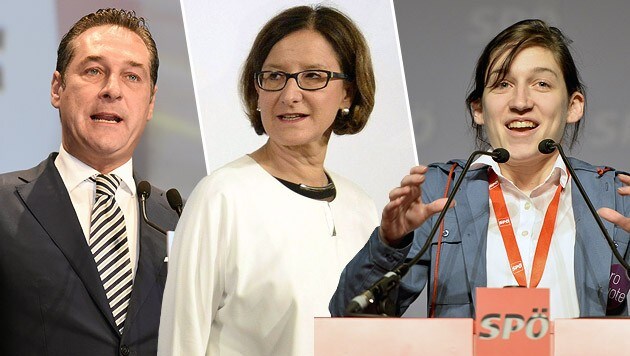 FPÖ-Obmann Strache, Innenministerin Mikl-Leitner, SJ-Chefin Herr (Bild: APA)
