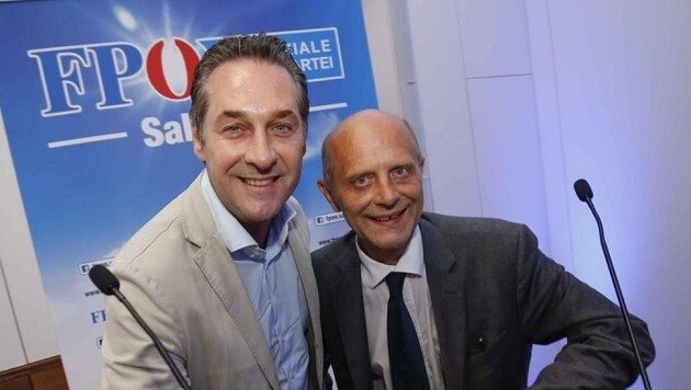 FPÖ-Bundesparteichef Heinz Christian Strache mit Salzburg-Parteiobmann Andreas Schöppl. (Bild: Markus Tschepp)
