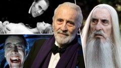 Trauer um Sir Christopher Lee - hier in seinen Rollen in "Dracula" und "Herr der Ringe" (Bild: dpa, Hammer, New Line, krone.at-Grafik)