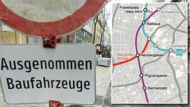 So soll die Verlängerung der U2 ab der Station Rathaus verlaufen. (Bild: APA/HANS KLAUS TECHT, "Krone")
