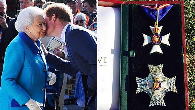Prinz Harry wurde von seiner Oma zum Ritter geschlagen. (Bild: APA/EPA/STUART C. WILSON, twitter.com/kensingtonroyal)