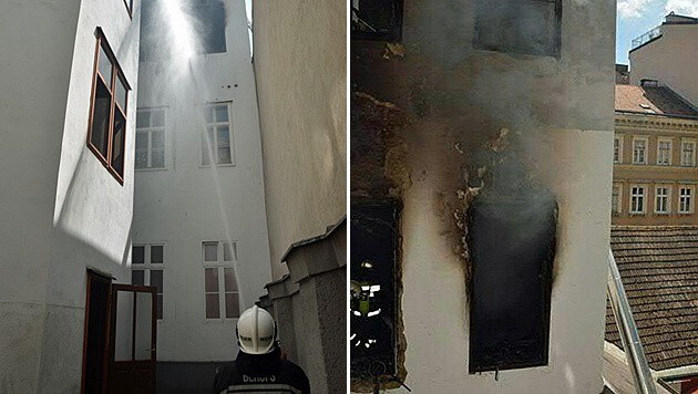 Nach einer Verpuffung brach ein Brand in einer Wohnung in Wien-Neubau aus. (Bild: APA/BERUFSFEUERWEHR WIEN)
