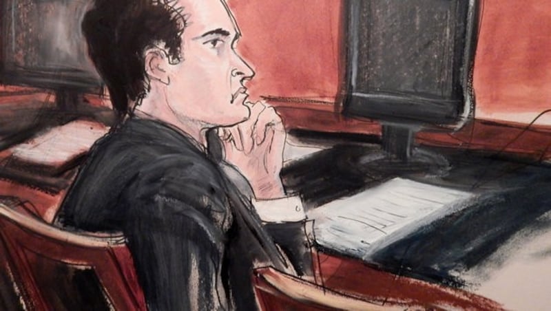 Eine Gerichtszeichnung des zu lebenslanger Haft verurteilten Silk-Road-Betreibers Ross Ulbricht, den FBI-Ermittler 2014 festnehmen konnten. (Bild: AP)