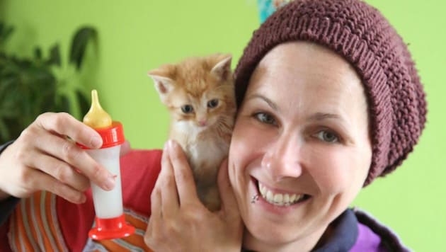 Tina Kleindienst ist schon ihr ganzes Leben Expertin in der Katzenaufzucht. (Bild: Uta Rojsek-Wiedergut)