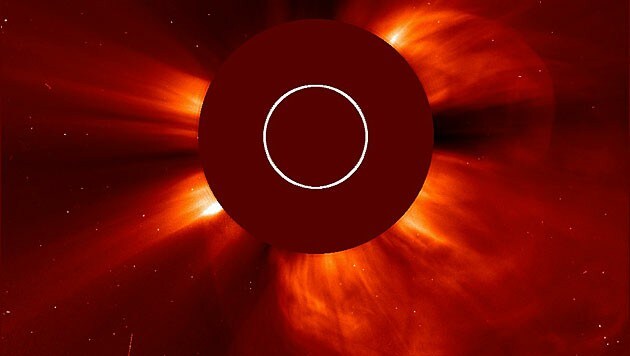 Ein Sonnensturm, fotografiert am 8. Jänner 2014 von der Sonde "SOHO" (Bild: NASA/ESA/SOHO)