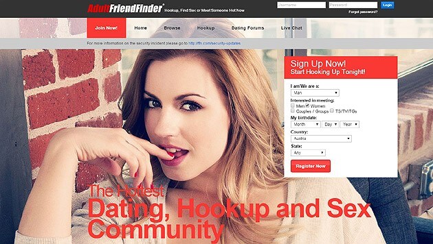 Daten von fast vier Millionen Nutzern der Sex-Kontaktbörse wurden veröffentlicht. (Bild: Screenshot adultfriendfinder.com)