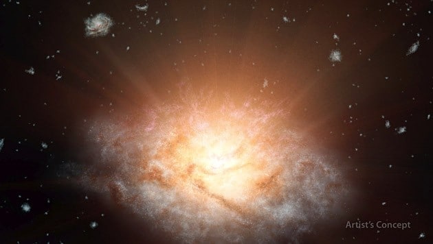 Künstlerische Darstellung der Galaxie WISE J224607.57-052635.0 (Bild: NASA/JPL)