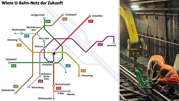 Der Ausbau der U2 und U5 wurde fixiert. (Bild: Wiener Linien/APA Auftragsgrafik, APA/HERBERT PFARRHOFER)
