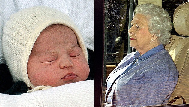 Die Queen nach ihrem Besuch bei der kleinen Prinzessin Charlotte (Bild: AP)