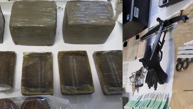 Mit den 2 Kilo Cannabis hätte der Dealer 21.000 Euro verdient. - Armbrust: eine ausgefallene Waffe. (Bild: Polizei)