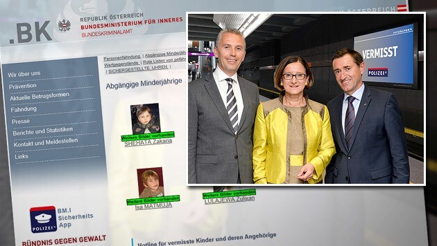 Kleines Bild: Infoscreen-Geschäftsführer Solta, Innenministerin Mikl-Leitner und BK-Chef Lang (Bild: BK, bmi.gv.at)