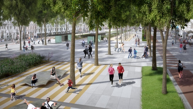 So könnte die Wiener Ringstraße 2025 aussehen. (Bild: APA/GEHL ARCHITECTS)