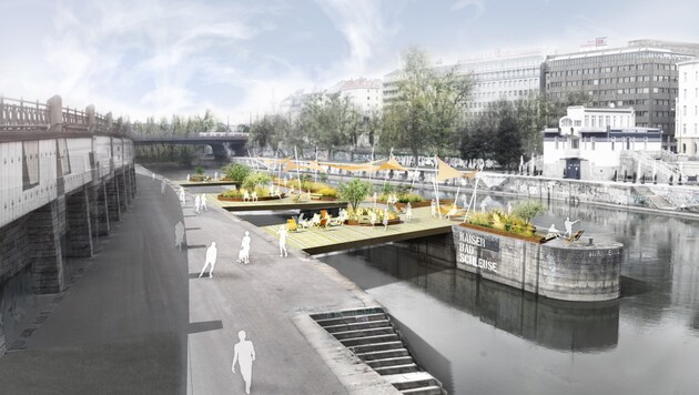 Die "Schwimmenden Gärten" sollen ab Sommer den Donaukanal beleben (Bild: MA42)