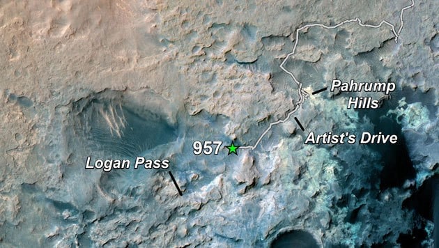 Die Route von "Curiosity" in den vergangenen Monaten (Bild: NASA)