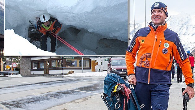 Auch die Bergretter konnten nach der Bergung der zwei Tourengeher aus der Gletscherspalte aufatmen. (Bild: APA/EXPA PICTURES/JFK, APA/BERGRETTUNG SALZBURG/UNBEKANNT)