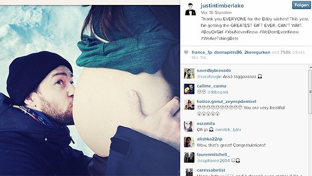 Mit diesem Bild hatte das Ehepaar Timberlake-Biel die Babygerüchte bestätigt. (Bild: Instagram.com/justintimberlake)
