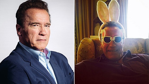 Arnie zeigte zu Ostern Humor und postete ein Foto mit Häschenohren. (Bild: Casey Curry/Invision/AP, instagram.com/schwarzenegger)