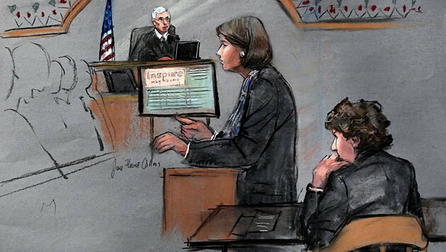 Gerichtszeichnung von Verteidigerin Clarke und Boston-Bomber Tsarnaev (Bild: AP/Jane Flavell Collins)