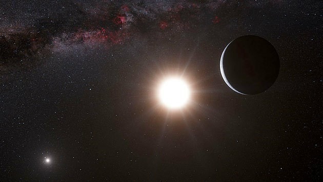 Künstlerische Illustration eines Planeten im sonnennahen System Alpha Centauri (Bild: ESO/L. Calcada/Nick Risinger (skysurvey.org))