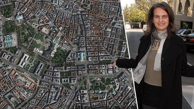 Fußgängerbeauftragte Petra Jens ist von der neuen Karte begeistert. (Bild: Andi Schiel, Google Earth Pro)