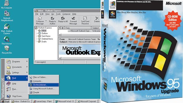 Im August 1995 erschien Windows 95, erstmals mit charakteristischem Windows-Desktop und Startmenü. (Bild: Microsoft)