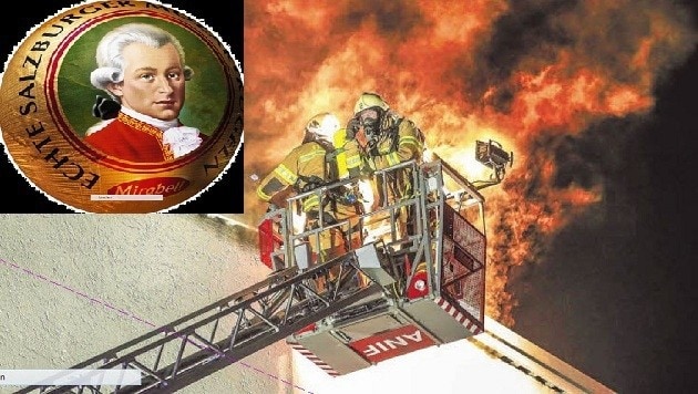 Mit der Drehleiter gelangten zwei Helfer bis zum Dach, bekämpften die Flammen im Dachgeschoß. (Bild: Markus Tschepp)