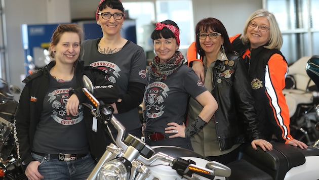 Harley-Mädels (v.li.): Conny Brandl, Andrea Mertinger, Sabine Hornacek, Sabine Klika und Eva Kloiber (Bild: Peter Tomschi)