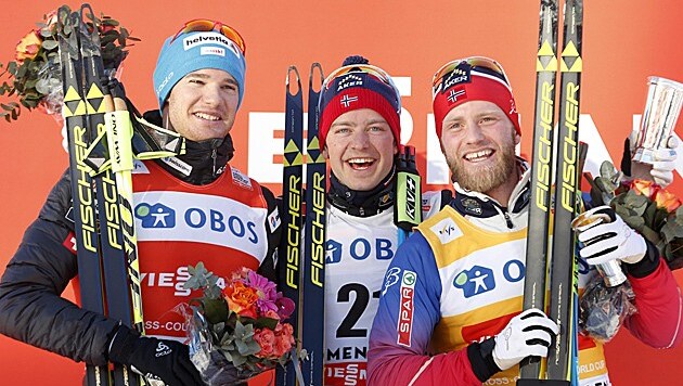 Dario Cologna, Sjur Röthe und Martin Johnsrud Sundby (Bild: APA/EPA/Terje Bendiksby)