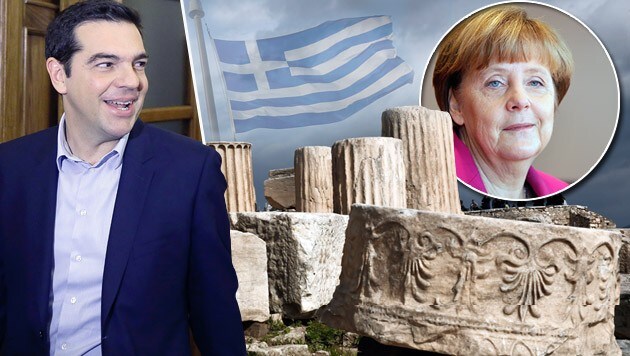 Premier Alexis Tsipras, Kanzlerin Angela Merkel (Bild: AP)