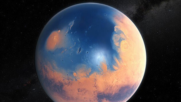 So könnte der Mars vor rund vier Milliarden Jahren ausgesehen haben. (Bild: ESO/M. Kornmesser/N. Risinger (skysurvey.org))