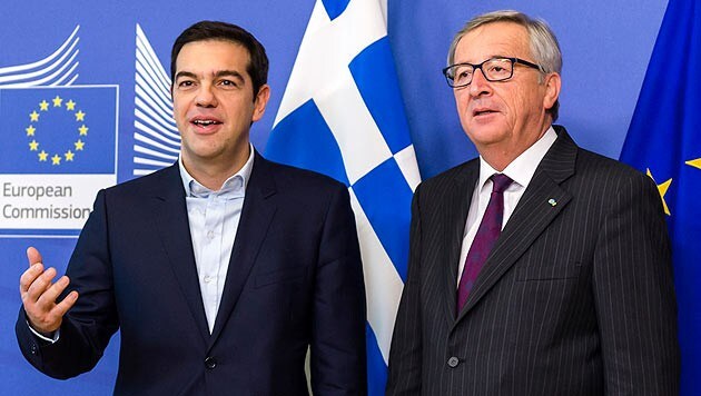 Alexis Tsipras, Jean-Claude Juncker (Bild: AP)