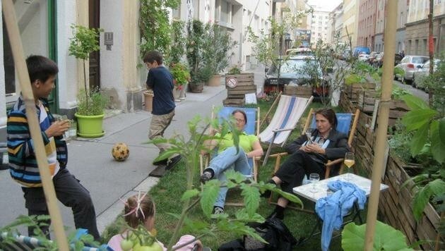Beispiel Projekt Krongasse im 5. Bezirk: Garten in Häuserschlucht (Bild: Verein Hinterland)