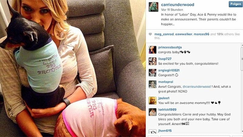 Mit diesem Foto verriet Carrie Underwood ihre Schwangerschaft. (Bild: instagram.com/carrieunderwood)