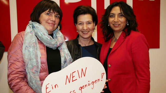 NR Gisela Wurm, Ministerin Gabriele Heinisch-Hosek und Frauenchefin Selma Yildirim (v. li.). (Bild: SP/Hitthaler)