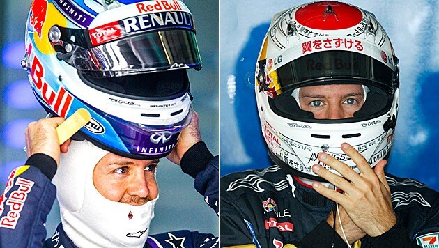 Zweimal Sebastian Vettel – zweimal unterschiedliches Helmdesign (Bild: APA/EPA/DIEGO AZUBEL, DIEGO AZUBEL/picturedesk.com)