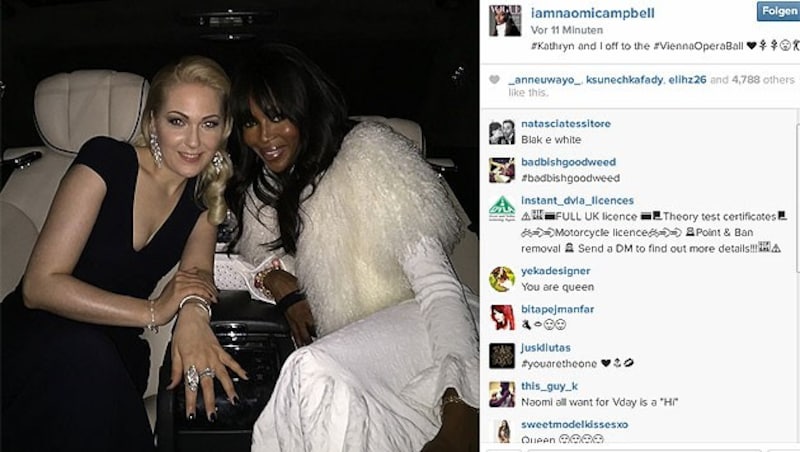 Kathrin Glock und Naomi Campbell auf dem Weg zum Opernball (Bild: instagram.com/iamnaomicampbell)