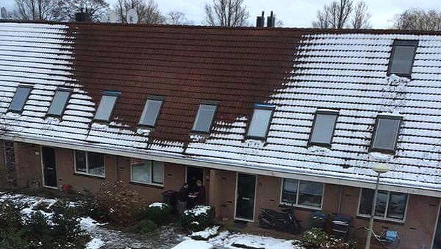 Kein Schnee auf dem Dach? Da könnte eine Hanfplantage drunter liegen. (Bild: twitter.com/Politie Haarlem)