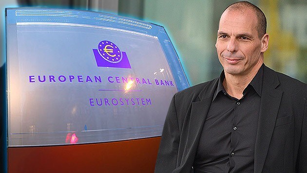 Herber Rückschlag für den griechischen Finanzminister Yanis Varoufakis durch die EZB (Bild: APA/dpa/Arne Dedert, AP, krone.at-Grafik)