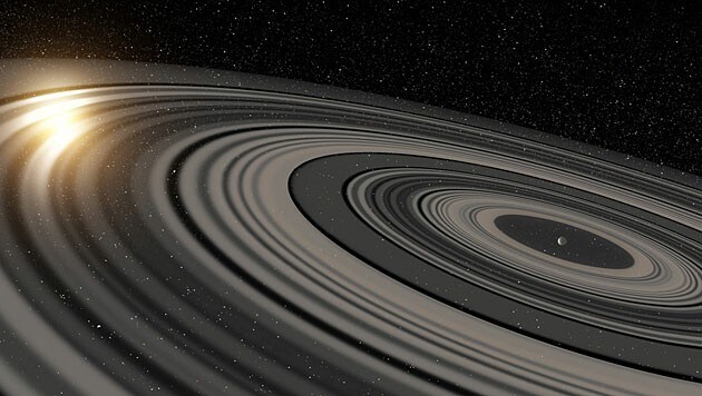 Künstlerische Darstellung des "Super-Saturn" J1407b... (Bild: Ron Miller)