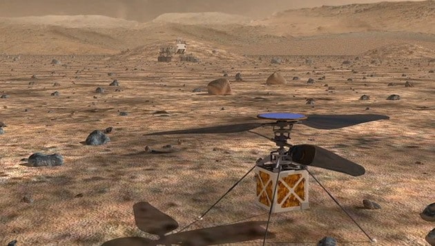 Künstlerische Illustration eines Mars-Hubschraubers (Bild: YouTube.com/NASA)