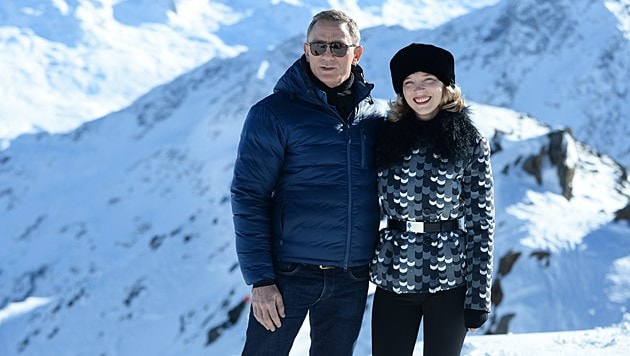 Daniel Craig und sein Bond-Girl Lea Seydoux im Jahr 2015 in Sölden. (Bild: APA/BARBARA GINDL)