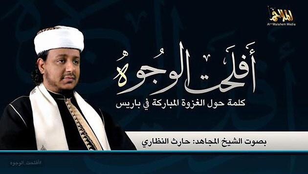 Harith bin Ghasi al-Nadhari (AQAP) lobt im Video die Mörder von Paris. (Bild: twitter.com)